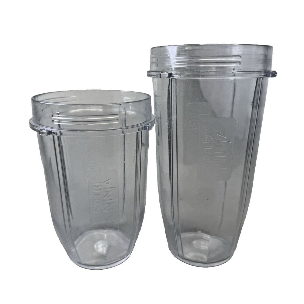 2 Nutri Ninja Replacement Cups 24oz & 18oz Blender Parts Clear Plastic EUC